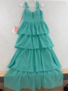 JJs House Teal Tiered Ruffle Maxi Dress